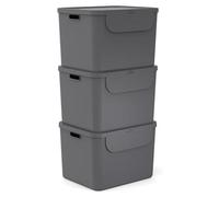 Système de tri des déchets Albula, ensemble de 3 bacs de 55 litres | Système de tri des déchets à 3 compartiments avec poignées et 6 autocollants | Robuste et empilable | Peut être ouvert même lorsqu'