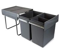 Système de tri des déchets intégré, 2 bacs de 20 litres, coulissants, en acier/plastique, de couleur anthracite