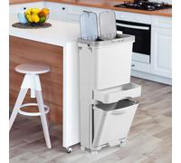 Système de tri des déchets ISOISL, gain de place, poubelle verticale de 42 litres pour la cuisine, avec 3 compartiments, ouverture par pression, pédale, compartiment de rangement et roulettes mobiles,