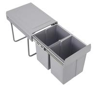 Système de tri des déchets - Poubelle coulissante - 40 litres - 2 compartiments - 2 x 20 litres - Avec couvercle - À placer sous le plan de travail - Gris