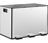 Système de tri des déchets pour cuisine - Poubelle à pédale avec 3 compartiments - 3×10 L - Acier inoxydable - Couvercle à fermeture douce - Poubelles intérieures amovibles - Pédales - Argent