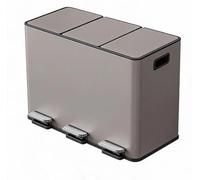 Système de tri des déchets pour la cuisine - Pédale de tri 3 x 15 litres - Poubelle pour le tri des déchets - 3 compartiments - Pédales de couleur - Acier inoxydable - Gris clair
