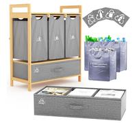 Système de tri des déchets pour la cuisine – Poubelle multifonctionnelle à 4 compartiments pour le PET, le verre, les canettes et les alimentaires – Poubelle de recyclage – Gris