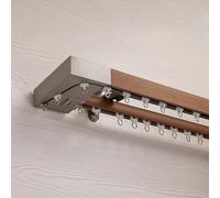 Système de tringle à rideaux murale silencieuse - Double rail imitation bois, alliage d'aluminium durable, coulisseau latéral, poulie simple et double réglable, 2,5 m (8,2 pi) - Solution élé