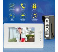Système de visiophone filaire avec interphone, sonnette, écran intérieur et caméra extérieure. Compatible avec la déverrouillage à distance, vision nocturne infrarouge, et résistant aux intempéries, i