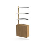 Système D'étagères Mazo MOD Modèle 6 : Rail 1x1925 + 3 Étagères + Armoire, Chêne/ Aluminium