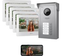 Système d'interphone pour porte GOLIATH Basic, 2 fils, avec écran FullHD, application mobile, angle de vision de 150°, pour 5 logements, couleur argent/blanc, à encastrer