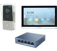 Système d'interphonie, connexion filaire, communication mains libres, accès par carte inductive, avec kit de commutation PoE