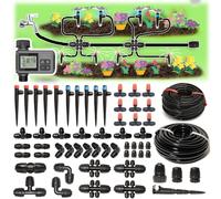 Système d'irrigation goutte à goutte de 71 m avec minuterie pour kit de jardin, équipement d'irrigation automatique, raccords de verrouillage, micro goutte à goutte, pulvérisateur ventilateur à 360