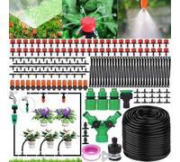 Système d'irrigation Unyqoos® pour jardin et serre – Kit complet, 50 mètres de tuyau (diamètre intérieur 4 mm, diamètre extérieur 6,3 mm), 60 supports, 50 embouts goutte-à-goutte rouges, 50 raccords e