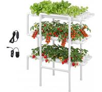 Système hydroponique - Tour hydroponique à 3 niveaux - 108 trous de plantation - Système de tuyaux en UPVC - Avec minuterie - Kit de culture pour légumes, fruits et herbes aromatiques - Blanc