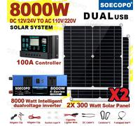 Système solaire 8000W, Kit complet de batteries solaires, 300 watts, pour la maison, 220v DC 12V/24V, AC 110V/220V, onduleur, 2 panneaux solaires 220V Solar Set