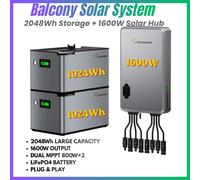 Système solaire pour balcon 2048Wh avec stockage + Hub solaire 1600W, 2 batteries 1024Wh, entrée PV MPPT 800W×2, solution énergétique intelligente 1024w-2+1600w