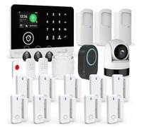 Systèmes D'alarme Domestiques avec Caméra, Système de Sécurité Domestique 4G/Wi-FI sans Fil avec SMS, Détecteur de Mouvement, Sirène D'alarme 120dB, Télécommande Intelligente(23 Pièces)