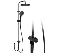 Systèmes de douche modernes - Kit de douche sans robinet - Douche de plafond de 25 cm - Douchette à main - Hauteur réglable - 3 types de jets - Buses autonettoyantes - Noir