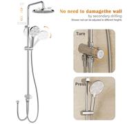 Systèmes de douche modernes sans robinet - Kit de douche en acier inoxydable - Douche de plafond de 25 cm - Douche à main - Réglable en hauteur - 3 types de jets - Buses autonettoyantes - Blanc