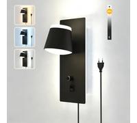 Sytmhoe Applique Murale Chambre Avec Interrupteur Usb Type-C, 25W 2000LM 3000K 4500K 6000K Dimmable Hôtel Salon Noir Liseuse Murale Lecture Avec Prise, Lampe De Chevet Led Rotative à 270 Degrés