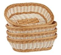 SYUTBOU Lot de 4 Corbeilles à Pain Ovales Tressées - 30x20x7 cm - Bicolore Beige/Marron - Panier en Plastique pour Petits Pains, Fruits, Légumes - Maison, Restaurant, Café