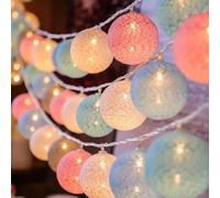 Syzplnwy Guirlande lumineuse en forme de boule de coton - 3 m 20 LED pastel, modes clignotants et constants, veilleuse macaron pour chambre à coucher, Noël, demande en mariage