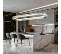 szcflaghip Plafonnier LED en cristal ovale avec télécommande et fonction de réglage de la luminosité, lustre suspendu moderne de luxe, corps en cristal élégant, éclairage polyvalent pour salle à