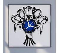 SZG Horloge Murale de Disque Vinyle sur Le thème de la Fleur de Tulipe de Jardin pour Le Salon de Cuisine, Cadeau pour Hommes/Femmes/Maman/Papa(B) sans LED