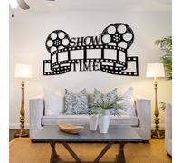 SZI Décoration murale de cinéma en métal, bobine de film en métal, décoration murale de cinéma pour home cinéma, salon, décoration de salle de divertissement (60 x 33 cm, noir)
