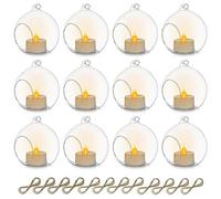 Sziqiqi 12 Pièces Bougeoir en Verre Suspendu de Bougies LED, 8cm Boules de Verre Creatives Décoration Aux Chandelles pour Table de Mariage Fête Décorations de Noël Anniversaire Bougeoir Decoratif
