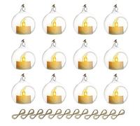 Sziqiqi 12 Pièces Bougeoir en Verre Suspendu, Pendentif en Verre Équipé De Bougies LED, Décoration Aux Chandelles pour Table De Mariage Fête, Décorations De Noël Saint Valentin, Transparent