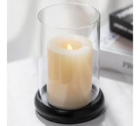 Sziqiqi Bougeoir Support pour Bougies Piliers, Chandelier en Verre Transparent Lanterne avec Bougeoir en Métal, Moderne Photophore pour Salon Maison Table Deco Cadeaux de Noel Mariage, Noir