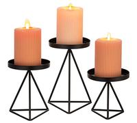 Sziqiqi Bougeoirs pour Bougies Pilier en Métal - Lot de 3 Chandeliers Candélabres en Noir, Moderne Photophore Géométrique Design Centre de Table pour Mariage Salon Anniversaire Fête Noël