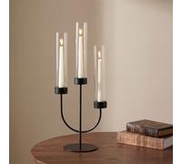Sziqiqi Candelabre Noir: Chandelier à 3 Bras avec Verre Hurricane pour Centre de Table - Candelabre Gothique en Métal pour Décorations Halloween Dîner Extérieur Cheminée