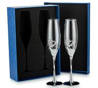 Sziqiqi Flute Champagne Verre : Coffret Cadeau Coupe Mariage Argentée 2pcs | 20 lûte avec Motifs Cœur, Diamants, Prosecco, Cocktails, Fêtes, Mariage