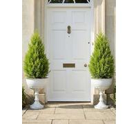 Sziqiqi Grand Pots de Fleurs Exterieur: 56 cm Haut Métal Pot Fleur Extérieur Lot de 2 avec Trous de Drainage - Amphore Jardinière Vintage Blanc Décoré pour Porte d'Entrée Patio Sol Porche