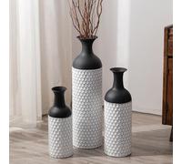 Sziqiqi Grands Vases de Sol Debout : Noir Blanc Grand Vase au Sol 68/51/41 cm - Métal Grand Vase a Poser au Sol Set de 3 pour Salon - Modernes Vases de Sol Géants pour Chambre Et Bureau