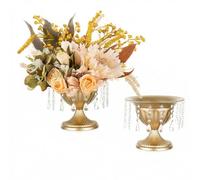 Sziqiqi Large Vase Doré Mariage 2pcs: Métal Urne Vase Vintage pour Bapteme | Avec Perles Cristal, ⌀27cm/ H22cm/ T13cm, Large Ouverture pour Florales, Fete, Anniversaire, Ceremonie, Reception