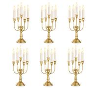 Sziqiqi Lot de 6 bougeoirs en métal doré à 5 Branches pour centres de Table, Mariage, Noël, cheminée, Anniversaire