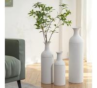 Sziqiqi Métal Grand Vase a Poser au Sol: Blanc Vase de Sol Decoratif 3pcs | Épais, Avec Couvercles Amovibles, 68/51/41 cm, Moderne, pour Pampas, Salon, Angle, Cheminée, Campagnard, Intérieur