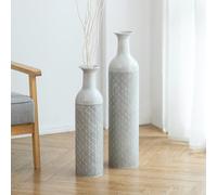 Sziqiqi Métal Grand Vase a Poser au Sol: Gris Vase de Sol Vintage 2pcs | Épais, 70/55cm, Sécurisé pour les Enfants et les Animaux, pour Pampas, Salon, Angle, Cheminée, Campagnard