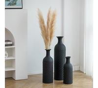 Sziqiqi Métal Grand Vase a Poser au Sol: Noir Vase de Sol Decoratif 3pcs | Épais, Avec Couvercles Amovibles, 68/51/41 cm, Moderne, pour Pampas, Salon, Angle, Cheminée, Campagnard, Intérieur