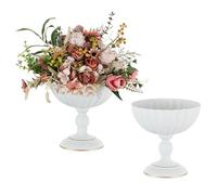Sziqiqi Petit Vase Blanc Mariage 2pcs: Métal Urne Vase Mariage Vintage | Épais, ⌀20cm / H20cm / T8cm, Haut Piédestal, Large Ouverture pour Florales, Bapteme, Fete, Anniversaire, Reception