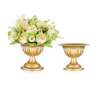 Sziqiqi Petit Vase Doré Mariage 2pcs: Métal Urne Vase Decoratif Vintage | Épais, ⌀16cm/ H13cm/ T7cm, pour Florales, Fete, Anniversaire, Ceremonie, Reception