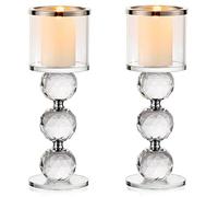 Sziqiqi Support pour Bougies Piliers en Cristal, 2 Chandelier Bougeoir en Verre Transparent, Moderne Candélabre Photophore pour Table Deco Salon Noel Maison Cadeaux de Mariage, Argenté