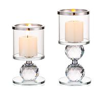 Sziqiqi Support pour Bougies Piliers en Cristal, 2 Chandelier Bougeoir en Verre Transparent, Moderne Candélabre Photophore pour Table Deco Salon Noel Maison Cadeaux de Mariage, Argenté