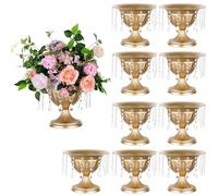 Sziqiqi Urne Vase Doré Mariage 10pcs: Métal Centre de Table Mariage | Avec Perles Cristal, ⌀27cm/ H22cm/ T13cm, Large Ouverture pour Florales, Fete, Anniversaire, Ceremonie, Reception