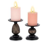 Sziqiqi Vintage Bougoire Decoratif Lot de 2 Porte Bougie en Métal Vieilli Rétro Mat Noir Bougeoir Chandelier Pièce Maîtresse Shabby Chic Ornements pour Table à Manger à Café Manteau Cheminée Décor