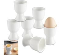 SZKKQKJ Set de coquetiers en porcelaine, 6 coquetiers en porcelaine blanche, support à œufs, coque à œufs, 7 x 5,2 cm, coquetier en porcelaine blanche, blanc, pour toute table de petit-déjeuner, œufs