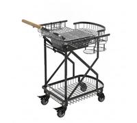SZLIFE e Charbon Mobile, Chariot BBQ Extérieur Acier Bois, Brasero Extérieur Compact, Moderne et simple avec crochets et porte-boissons