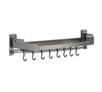 SZLIFE Étagère Murale métallique adhésive, 25x70cm, 8 Crochets, Gris Acier | Acier carbone robuste, Tablette Adhésive Salle, Optimisation Espace, Pour Familles Actives
