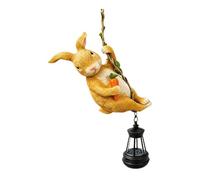 SZLIFE Statue Jardin Suspendue Solaire en résine avec Lanterne Solaire et Lampe paysagère, Figurine d'animal à Suspendre pour pelouse, Balcon ou Cour, Lapin, 7.5 X 9 X 17 Cm