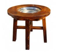 SZLIFE Table Pliante Extérieure, Desserte Barbecue Ronde 60 cm, Meuble Jardin Bois et Céramique, e Extérieure Élégante, Table de Barbecue Ronde de 60 cm (Petite Taille) avec 7 Accessoires